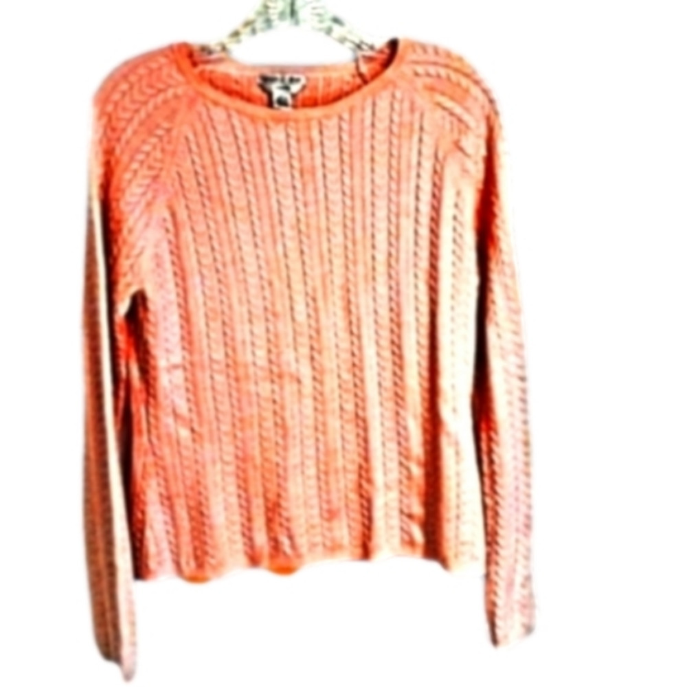 Vtg Casual Corner L Pink Long Sleeve Cable Knit Sweater Euc